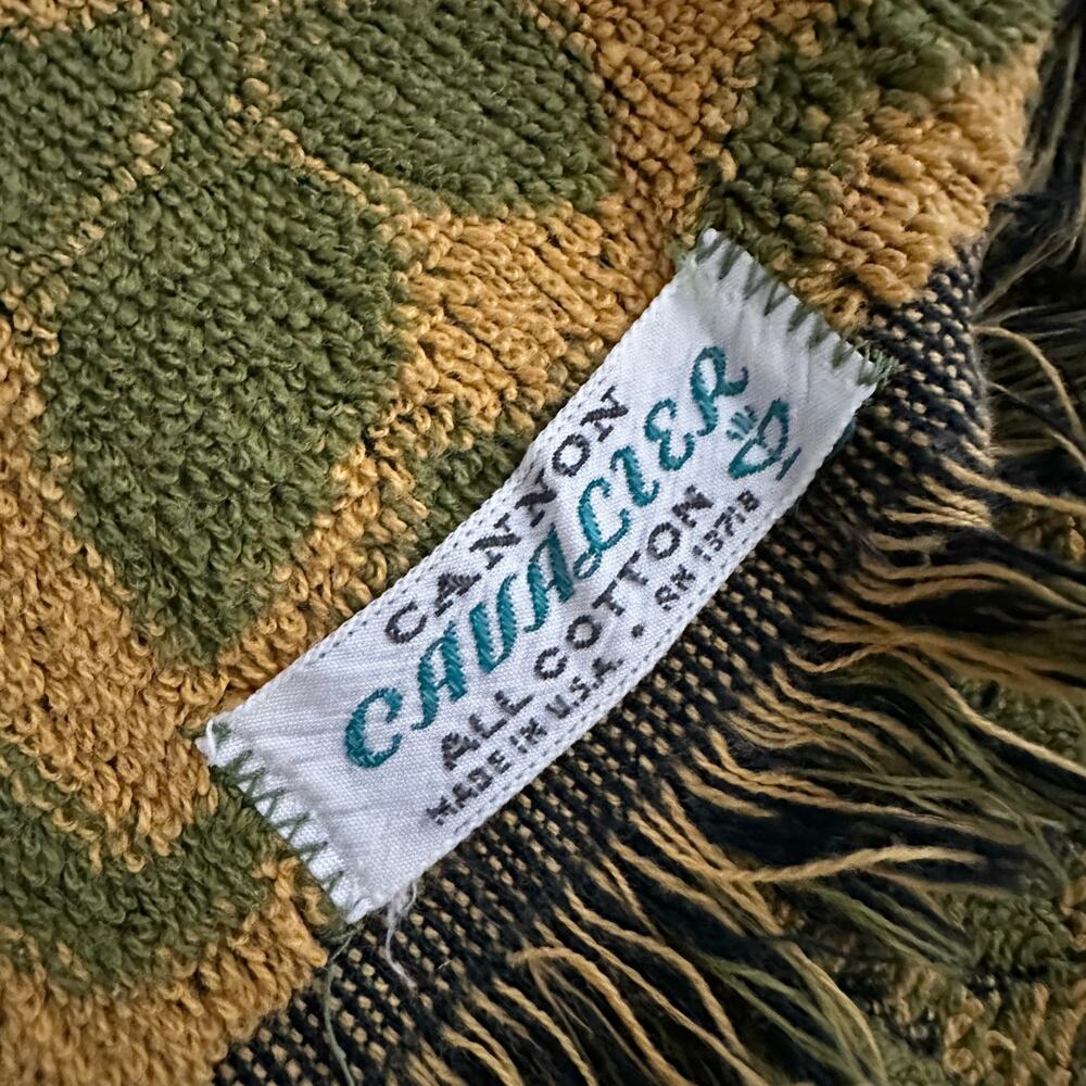 Cavalier Cannon USA Green Yellow Mid Century Mod Floral Scroll Bath Towel Set 5 - Picture 5 of 7